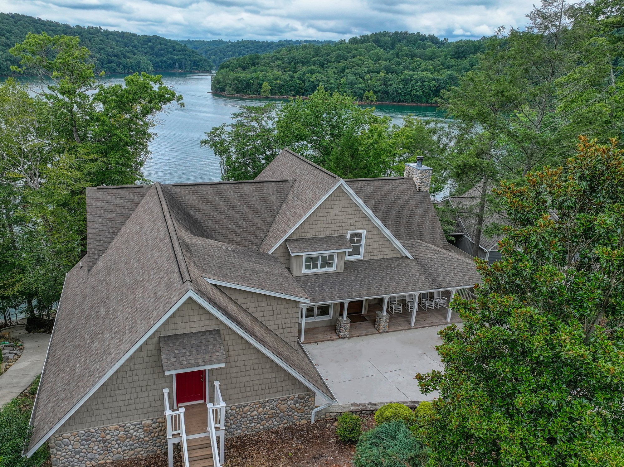 Drone view of the front of the house