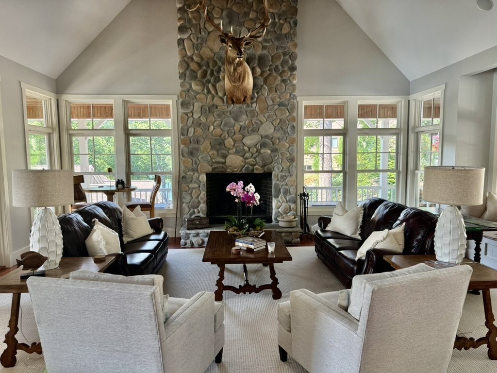 Great room with stone fireplace