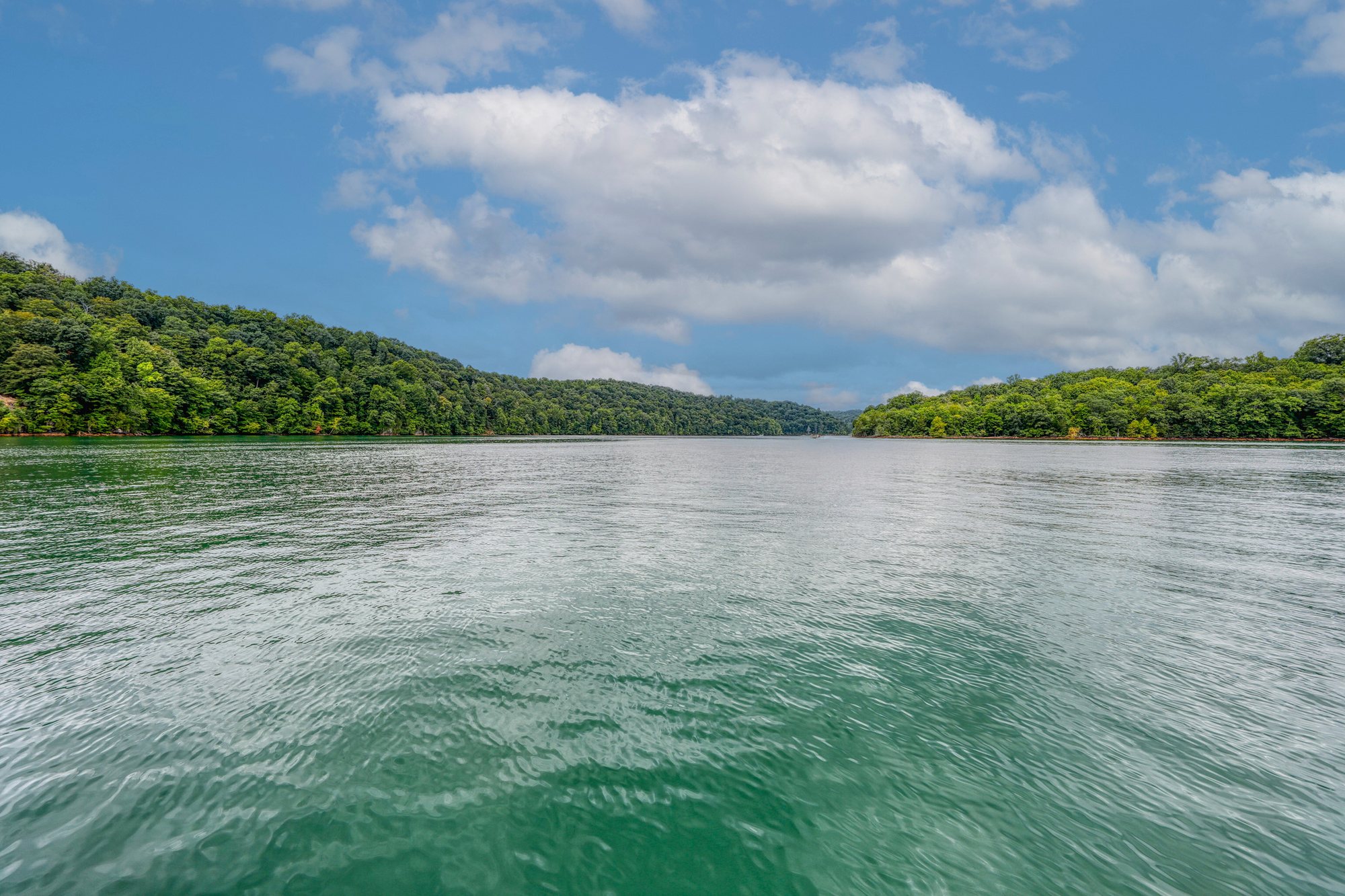 A wide view of the cove from the water