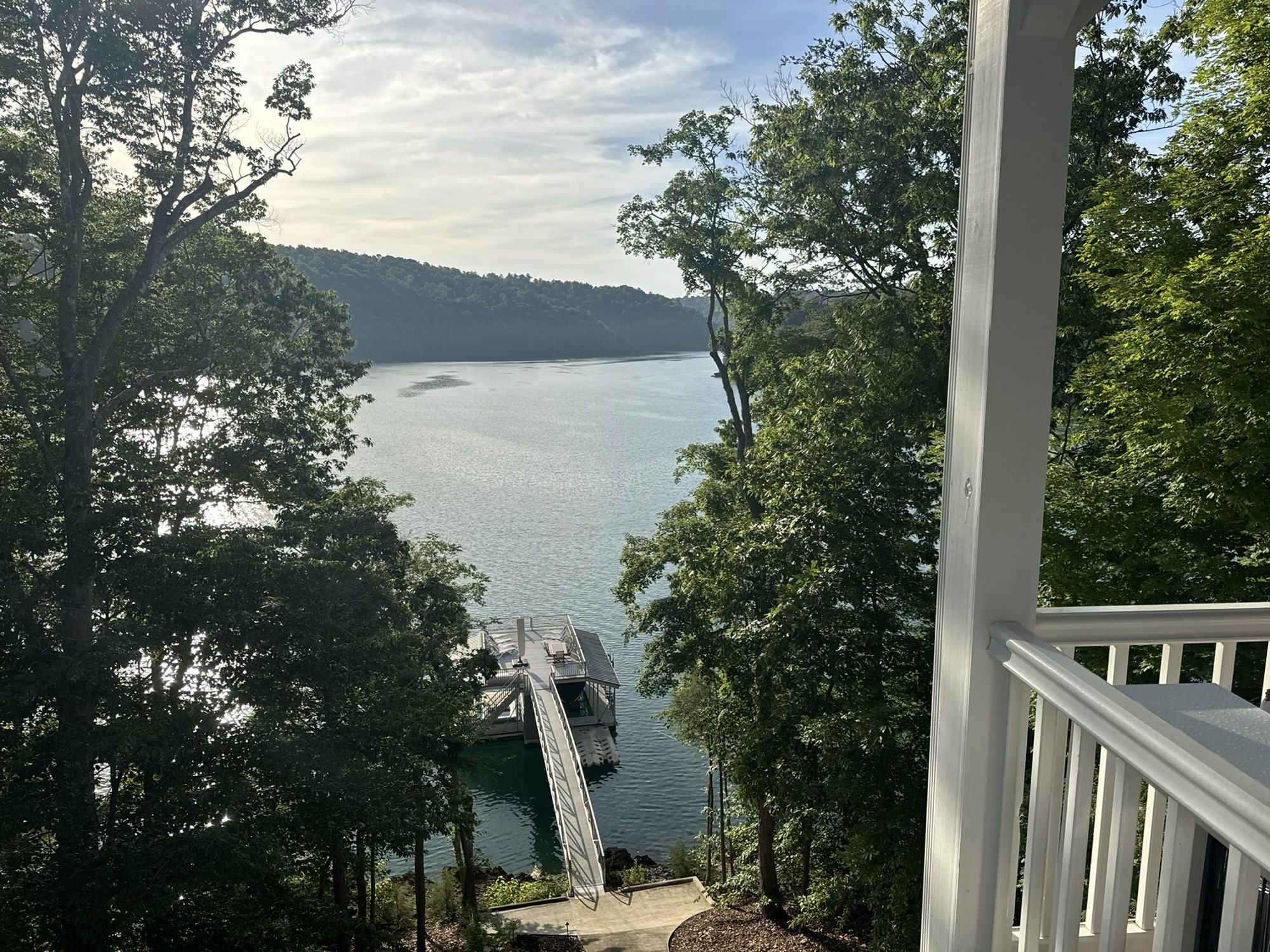 Upper deck view down to the dock, morning light
